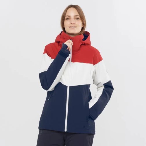 Dámské Lyžařské Bundy Salomon Slalom Insulated Hoodie Červené Bílé Tmavě Blankyt | CZ 61JWVBU